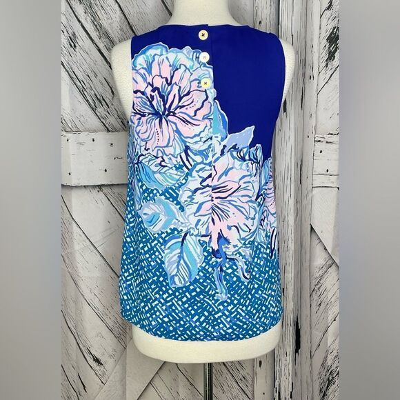 Lilly Pulitzer Blue Floral Tank Top S - Picture 4 of 7